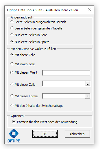 Leere Zellen füllen App Fenster